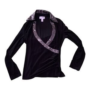 Joseph Ribkoff womens 8 medium black silver long sleeve shirt vintage